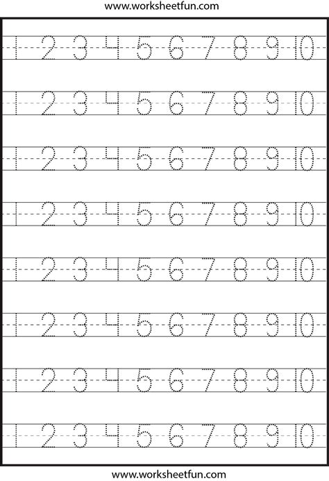 Free Worksheets Tracing Numbers 1 10