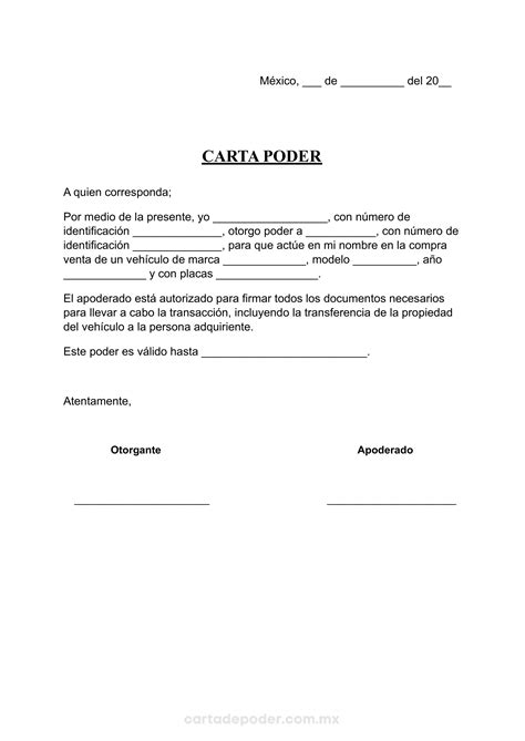 ᐅ Carta Poder de Compra Venta de Vehículo (Formato 2024)
