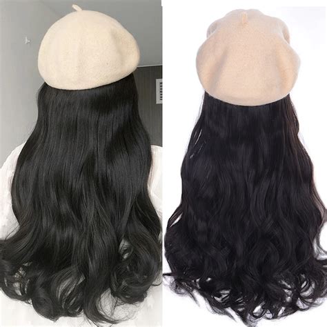 Buqi Long Straight Wavy Hat Wig Black Brown Wig And Hat Naturally