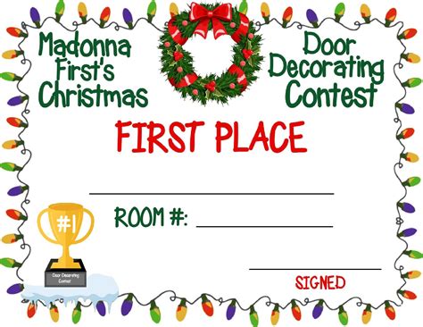 Christmas Door Decorating Contest Certificates
