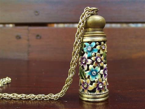 Vintage Perfume Bottle Necklace Vial Floral And By Thelotusheart