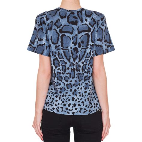 Gucci Women's Blue Cotton Leopard Print Crew Neck T-Shirt