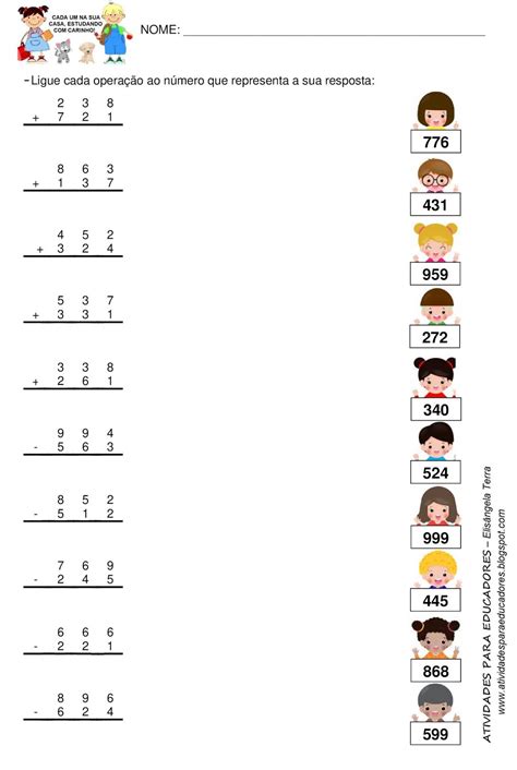 Atividade Com Adição E Subtração 3 Ano