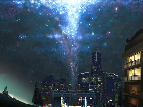 Wallpaper City Cityscape Night Anime Sky Stars Midnight