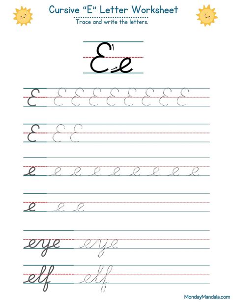 10 Cursive E Worksheets Free Letter Writing Printables