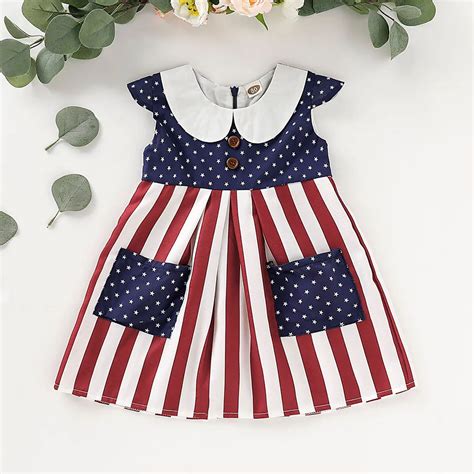 Toddler Girls Dress 4th Of July Stars And Striped Patriotic Dress Baby