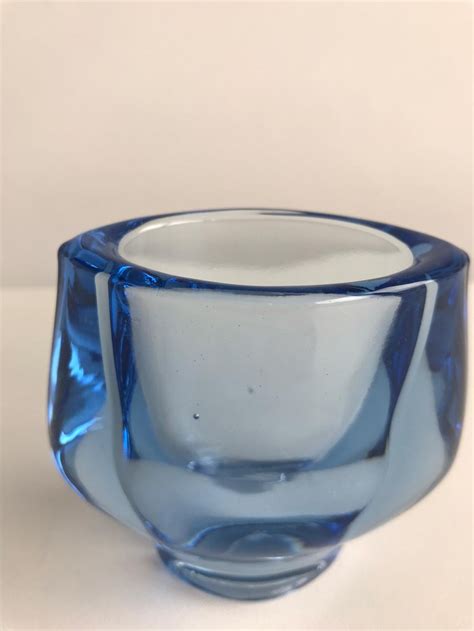 Vintage Blue Vase Small Blue Glass Vase Heavy Glass Mini Etsy