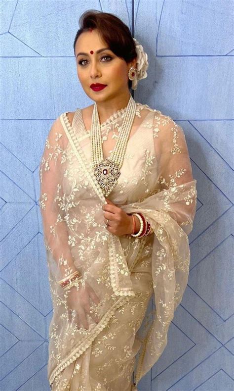 Rani Mukerji Is A Sight To Behold In An Ivory Tulle Saree For Durgashtami