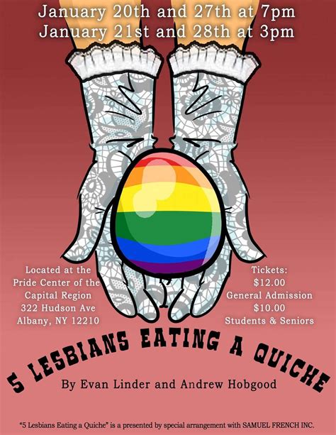 5 lesbians eating a quiche onstage at pride center