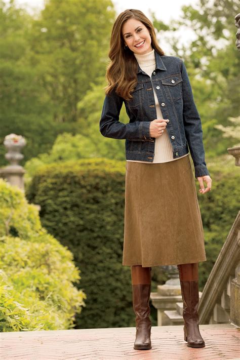 Jean Jacket And Suede Skirt Skirt Outfits Modest Modest Outfits A
