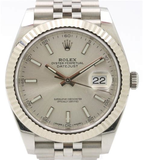 Rolex Datejust 41 126334 Silver Index Fluted White Gold Stainless Steel