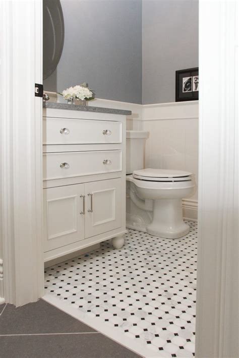 White Octagon With Black Dot Tile Bathroom Floor Black And White Bathroom Floor White