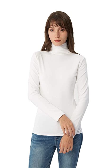 Buy Maks Women Turtleneck Stretchable Supersoft Cotton Spandex Long Sleeve Ribs Knit Pullover