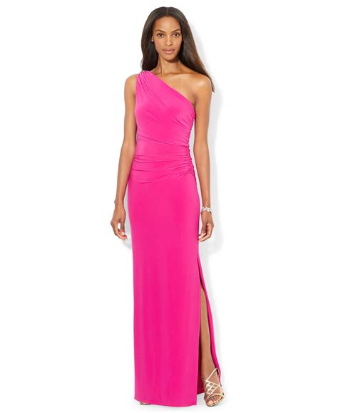 Lauren By Ralph Lauren One Shoulder Evening Gown In Pink Lyst