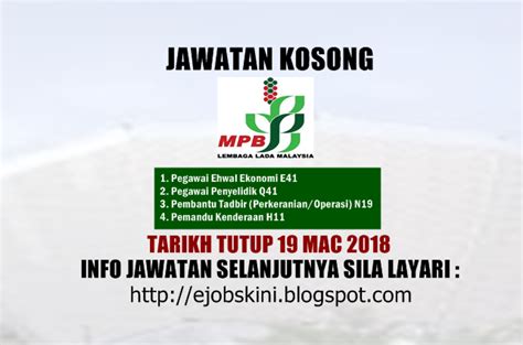 Jawatan 4 jawatan gred taraf jawatan jadual gaji lokasi kekosongan pegawai tadbir n41 kontrak min : Jawatan Kosong Lembaga Lada Malaysia (MPB) - 19 Mac 2018