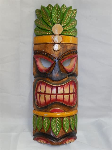 Wood Tiki Mask Palm Leaf Free Us Shipping Tiki Totem Tiki Statues Tiki Faces