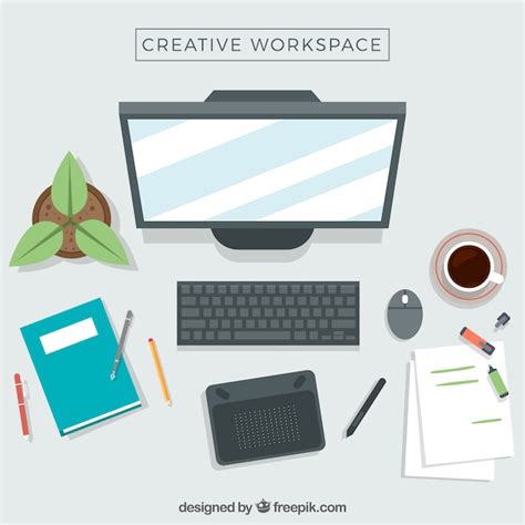 Free Vector Workspace Of Graphic Designer