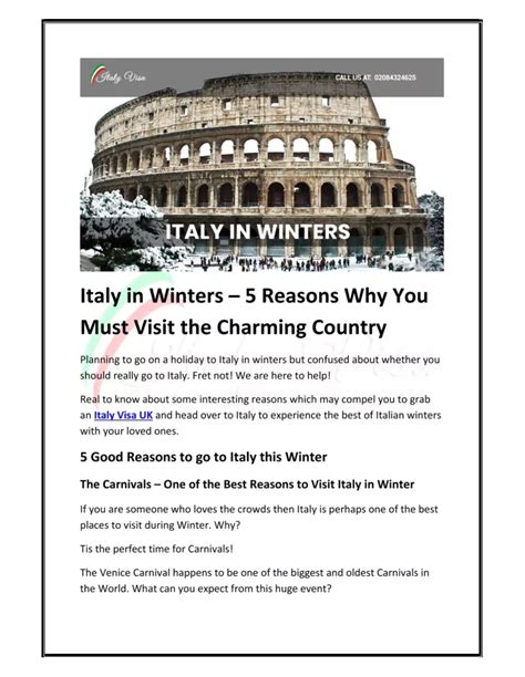 Ppt Italy In Winters5 Compelling Reasons To Visit Italy Powerpoint