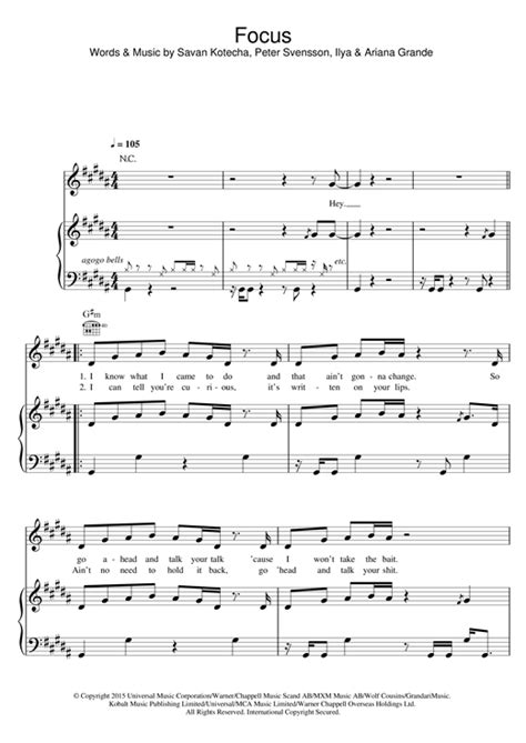 Focus Sheet Music By Ariana Grande Piano Vocal And Guitar Right Hand