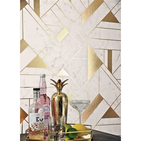 Islington Marble And Metallic Gold Geometric Wallpaper Fads Gold