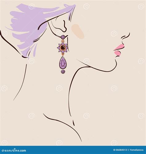 Beautiful Woman Wearing Earrings Stock Vector Illustration Of Glamour Drawing 86084513