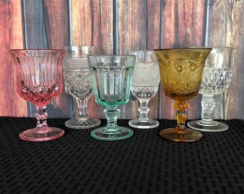 6 Mismatched Vintage Glassware Mixed Colored Glasses Boho Wedding Vintage Goblets