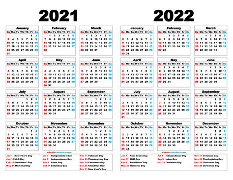 Printable 2021 And 2022 Calendar With Holidays 12 Templates Images