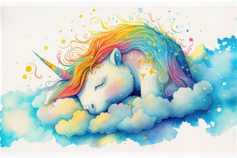 Watercolor Painting Of A Colorful Bright Rainbow Cute Sleeping Baby