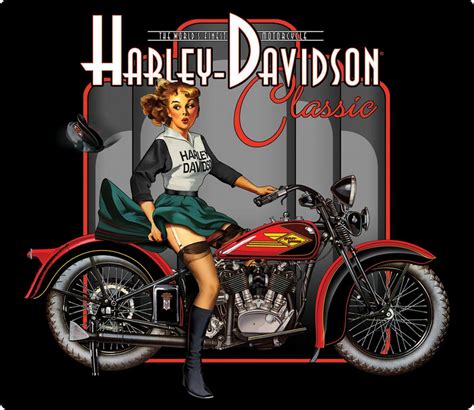 Vintage Harley Davidson Motorcycle Photo Advertisement Pinup Girl My