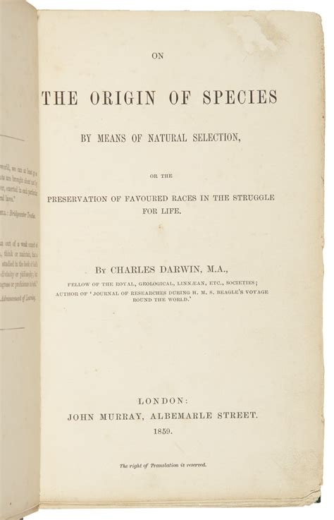 Darwin Charles On The Origin Of Specieslondon John Murray 1859