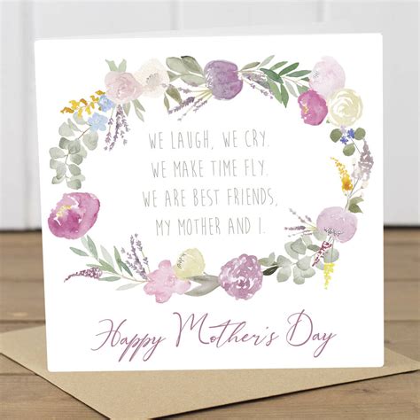Best Of Friends Mothers Day Quote Wreath Card By Yellowstone Art