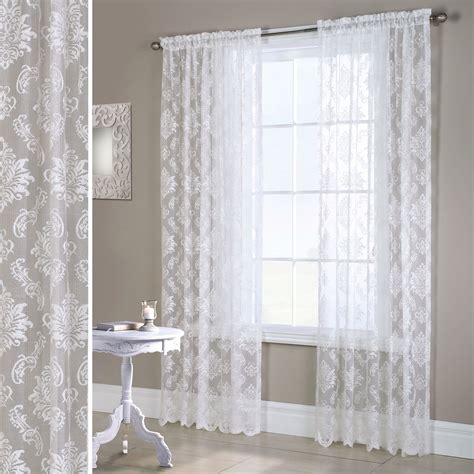 We're here to help you better understand the properties of this curtain you'll also be able to find sheer curtains made from chiffon, lace, voile, cotton, linen, and silk. Elora White Heavyweight Lace Window Treatment