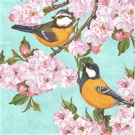 Birds On Cherry Blossom Twig Decoupage Napkin Connect4sale
