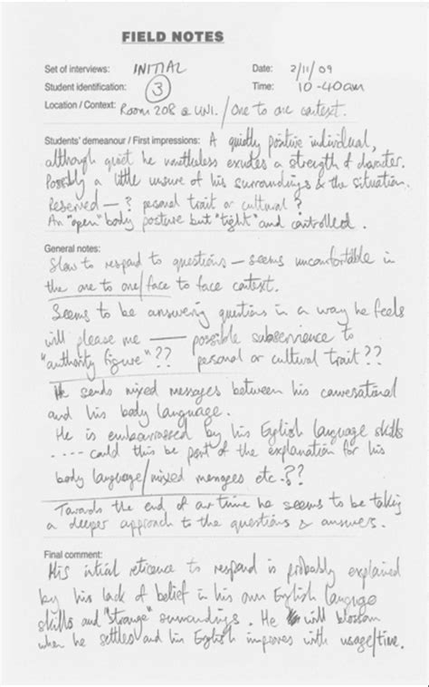 Example Of Field Notes From An Initial Set Of Interviews Download