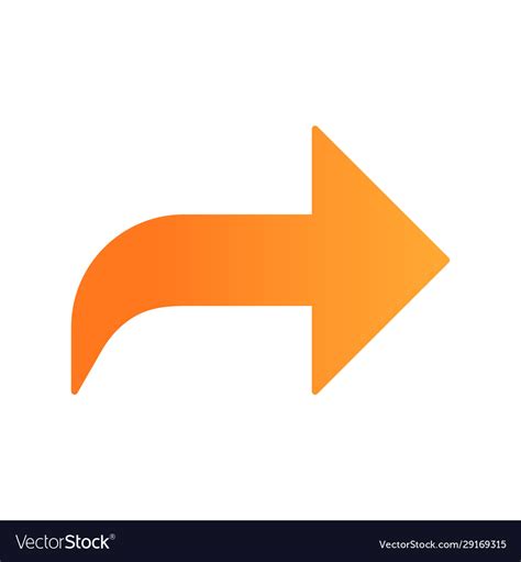 Right Orange Curved Arrow Flat Design Long Shadow Vector Image