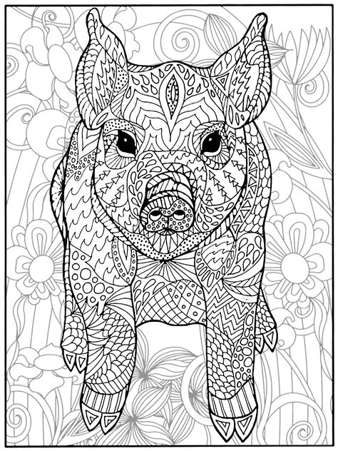 I love these printable christmas greeting cards. Pig and flowers - Pigs Adult Coloring Pages