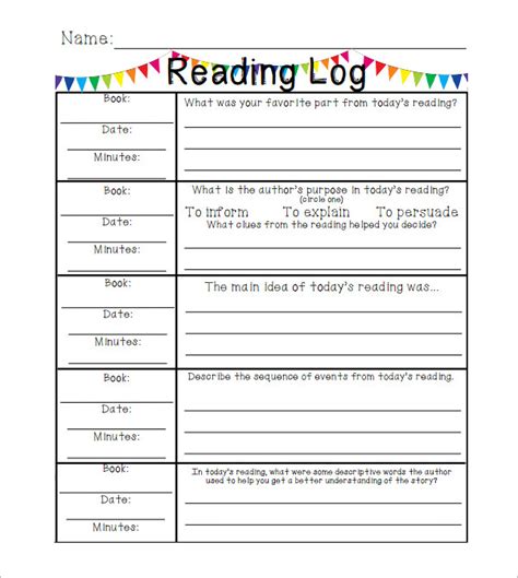 Free 25 Sample Reading Log Templates In Pages Pdf Ms Word