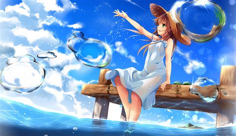 Wallpaper Illustration Anime Girls Water Dress Original