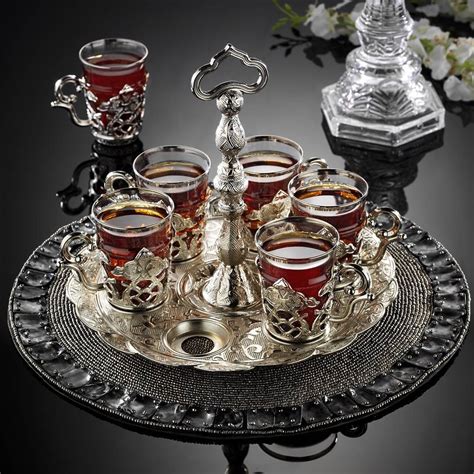 Silver Latest Model Turkish Tea Cups Set With Hanger FairTurk Com