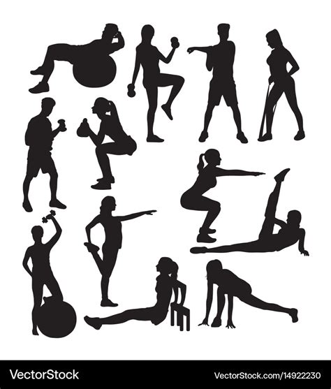 Elegant Women Silhouette Doing Fitness Exercise Vector Image