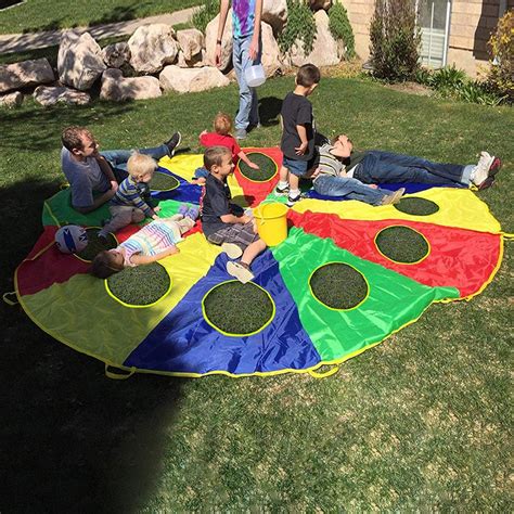 3m diameter outdoor game kindergarten poke a mole or jump sack parachute with holes rainbow