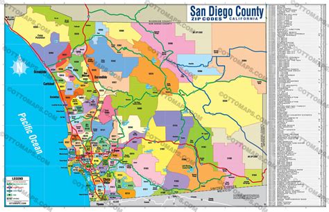 San Diego County Zip Code Map Full Zip Codes Colorized Otto Maps