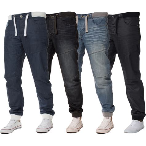 new mens enzo cuffed denim joggers jeans black fashion all big king sizes ebay