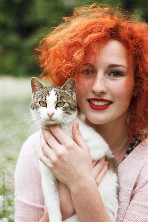 Beautiful Ginger Woman Holding A Cat By Jovana Rikalo Stocksy United