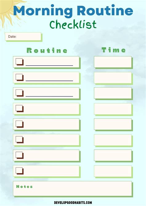 Printable Morning Routine Checklists For Adults Students