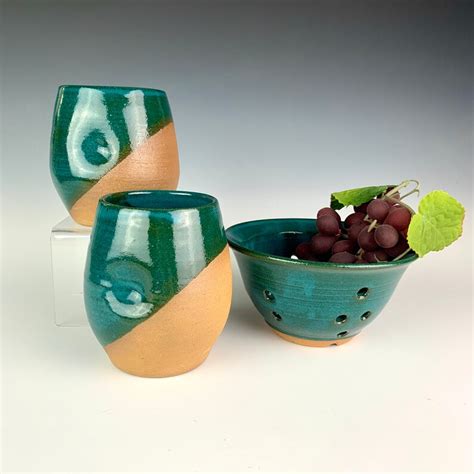 Pottery Wine Glasses Set Of Two Handmade Wine Goblet Etsy