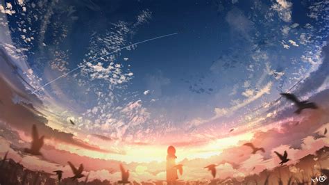 Sky Clouds Sunset Anime Scenery 4k 62594 Wallpaper