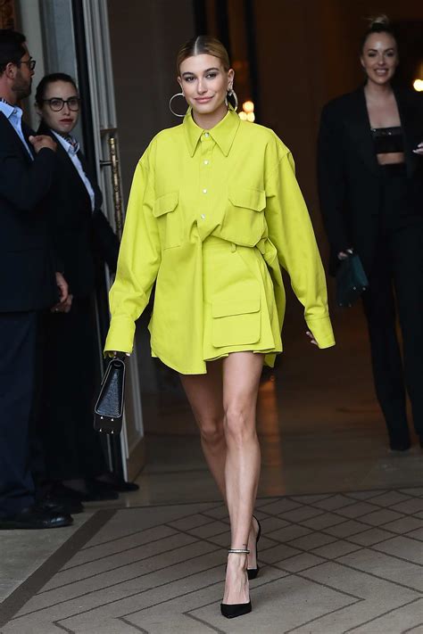 Hailey Baldwin Bieber Rocks A Short Bright Green Dress While Visiting Balmain In Paris France