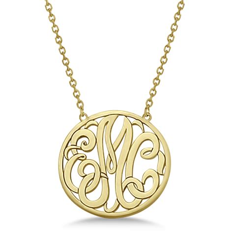 Custom Initial Circle Monogram Pendant Necklace 14k Yellow Gold Ng22