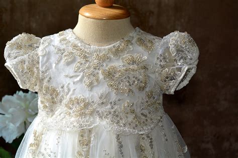Tara Stunning Sequined Beaded Lace Christening Gown Baptism Dress